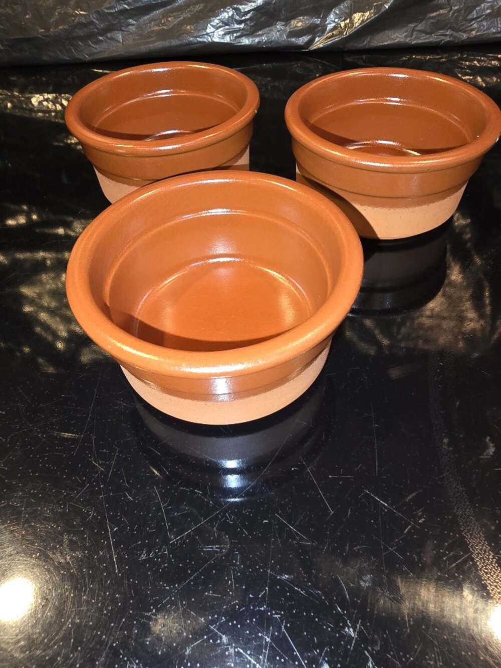Ramekins 4 oz Set of 3 Cermer Brown Glazed TerraCotta Baking Oven Freezer